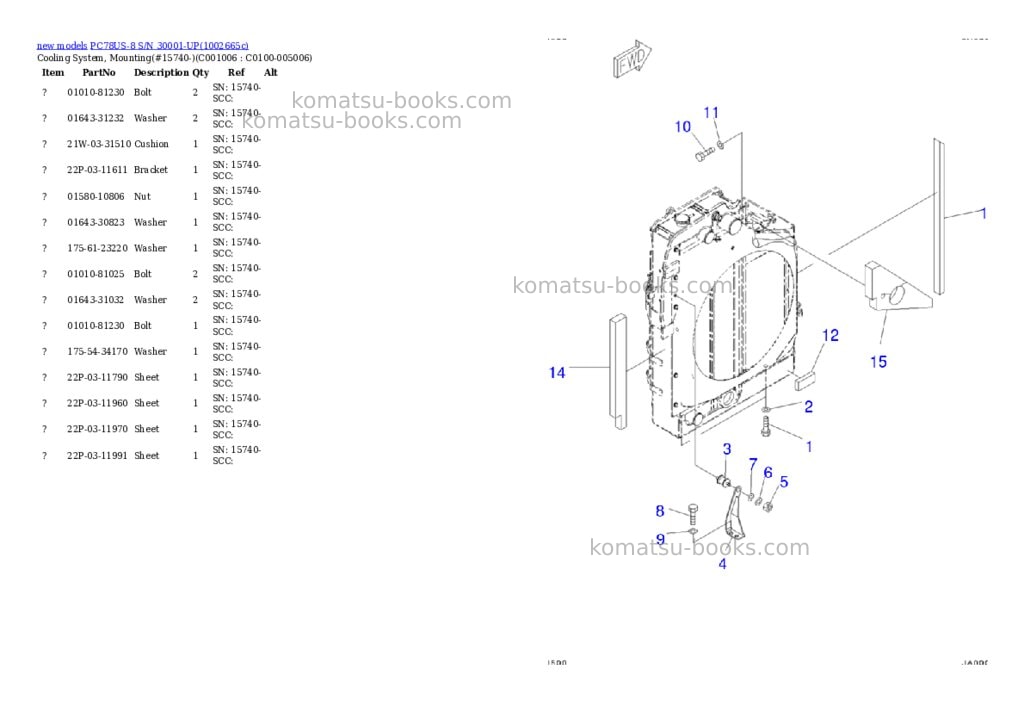 Komatsu PC78US-8 S/N 30001-UP Parts catalog cover Page 10 Komatsu PC78US-8 S/N 30001-UP Parts catalog cover Page 10