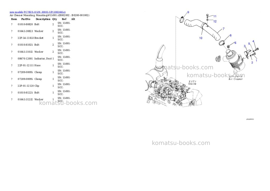 Komatsu PC78US-8 S/N 30001-UP Parts catalog cover Page 3 Komatsu PC78US-8 S/N 30001-UP Parts catalog cover Page 3
