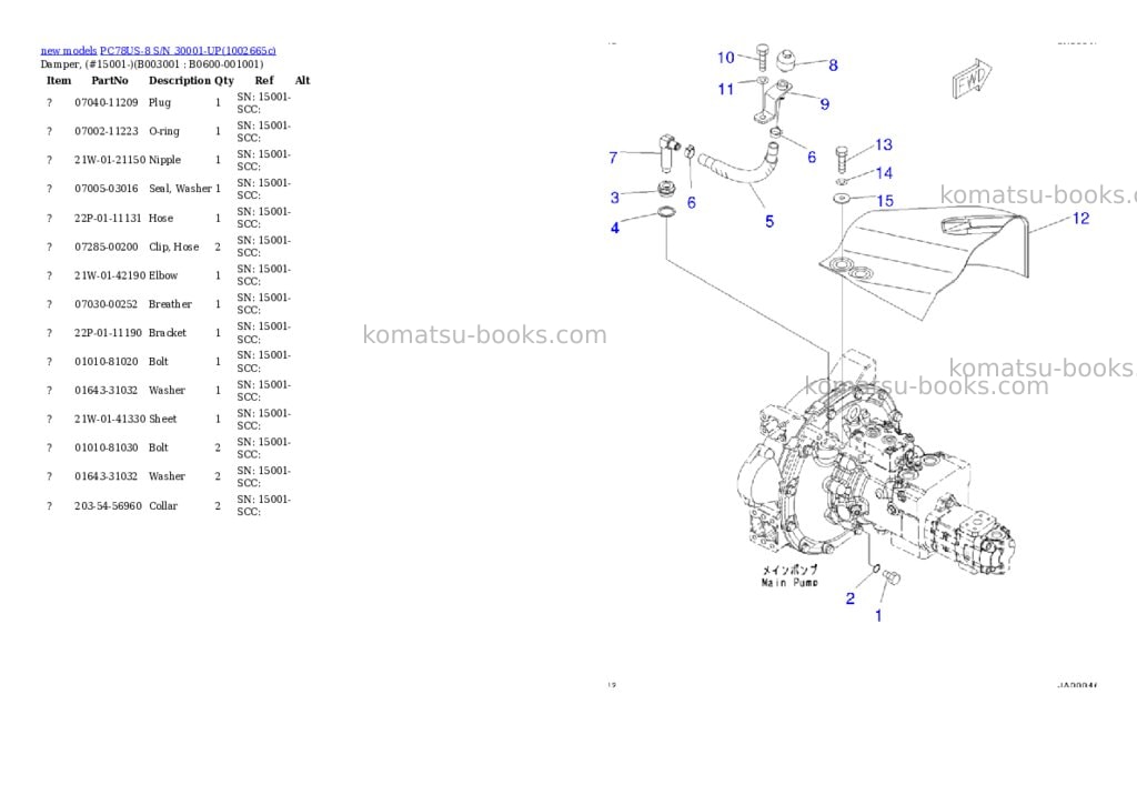 Komatsu PC78US-8 S/N 30001-UP Parts catalog cover Page 4 Komatsu PC78US-8 S/N 30001-UP Parts catalog cover Page 4
