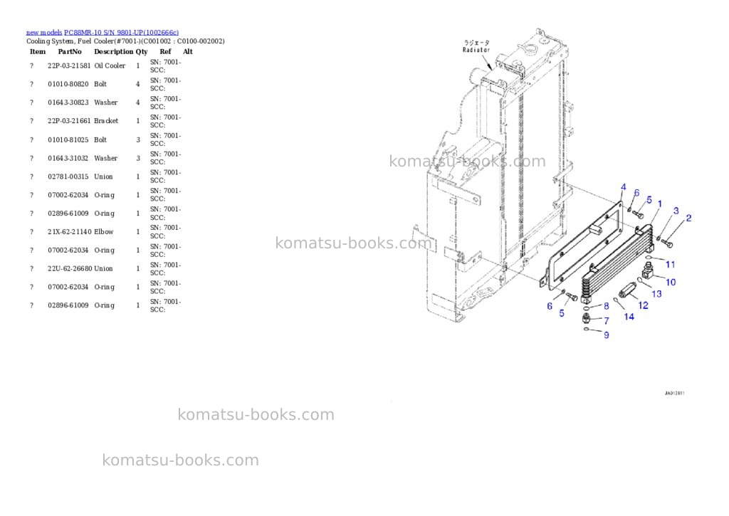Komatsu PC88MR-10 S/N 9801-UP Parts catalog cover Page 6 Komatsu PC88MR-10 S/N 9801-UP Parts catalog cover Page 6