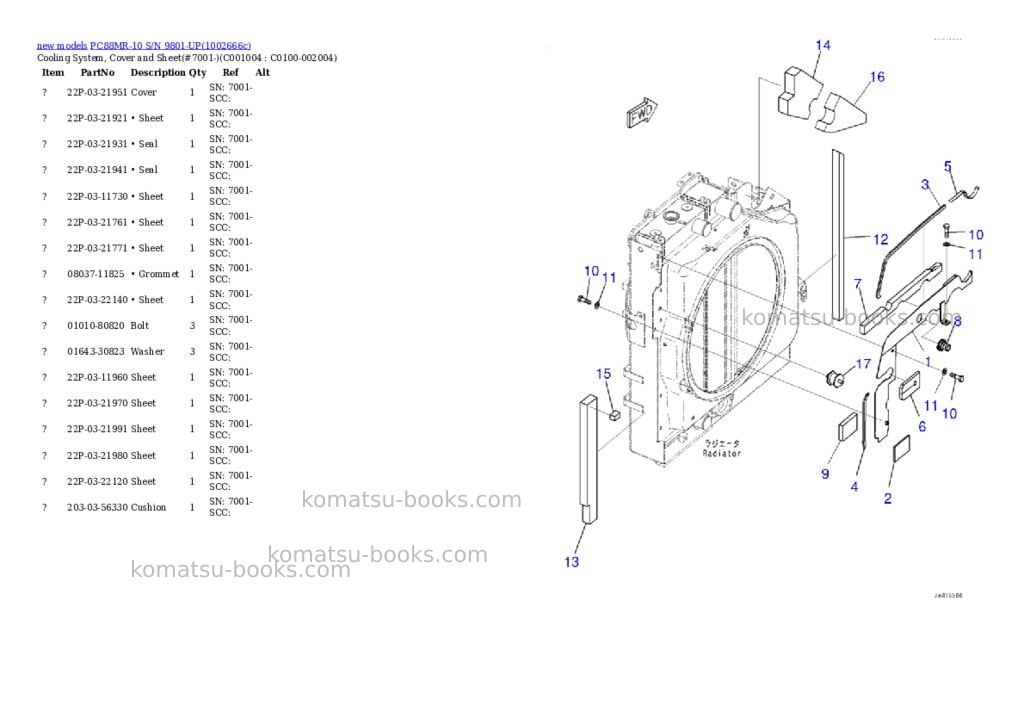 Komatsu PC88MR-10 S/N 9801-UP Parts catalog cover Page 8 Komatsu PC88MR-10 S/N 9801-UP Parts catalog cover Page 8