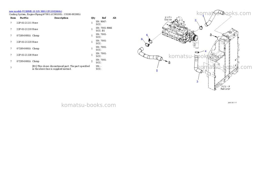 Komatsu PC88MR-10 S/N 9801-UP Parts catalog cover Page 9 Komatsu PC88MR-10 S/N 9801-UP Parts catalog cover Page 9