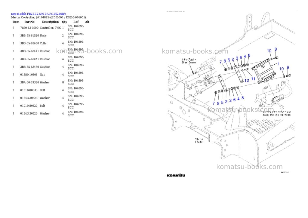 Komatsu FB25-12 S/N 0-UP Parts catalog cover Page 10 Komatsu FB25-12 S/N 0-UP Parts catalog cover Page 10