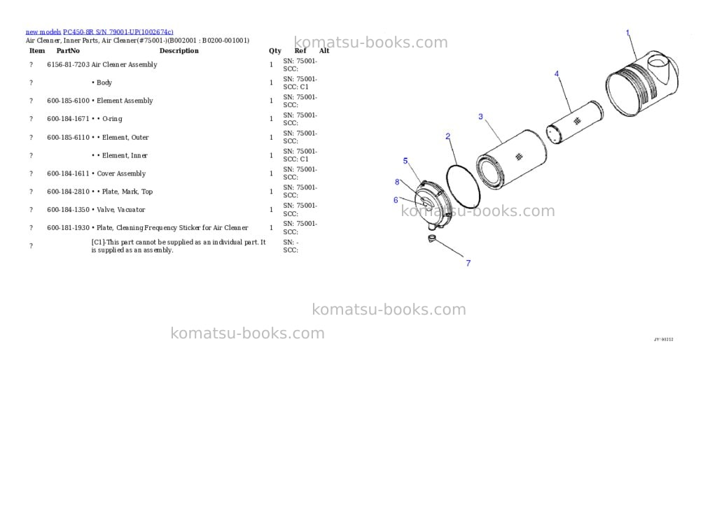 Komatsu PC450-8R S/N 79001-UP Parts catalog cover Page 2 Komatsu PC450-8R S/N 79001-UP Parts catalog cover Page 2