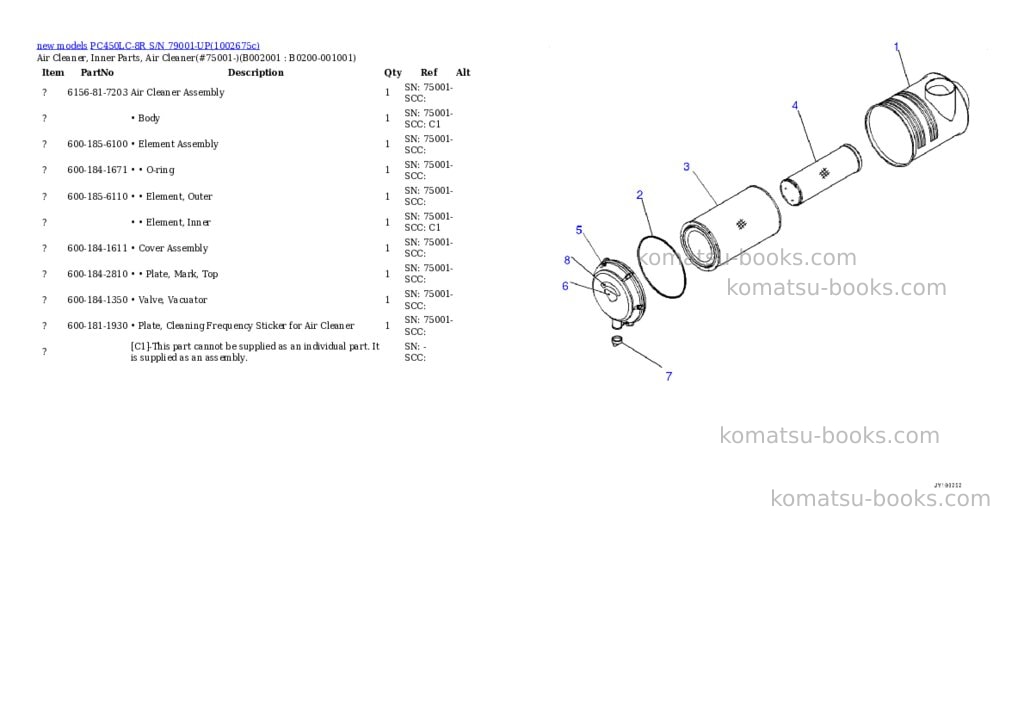 Komatsu PC450LC-8R S/N 79001-UP Parts catalog cover Page 2 Komatsu PC450LC-8R S/N 79001-UP Parts catalog cover Page 2