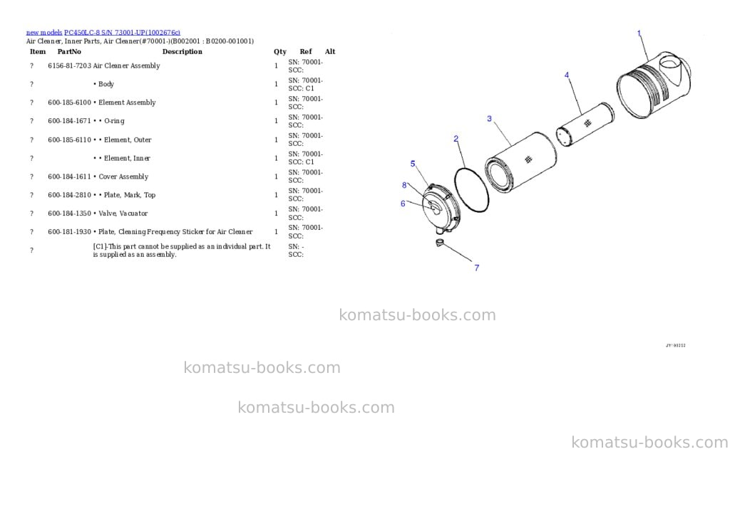 Komatsu PC450LC-8 S/N 73001-UP Parts catalog cover Page 2 Komatsu PC450LC-8 S/N 73001-UP Parts catalog cover Page 2