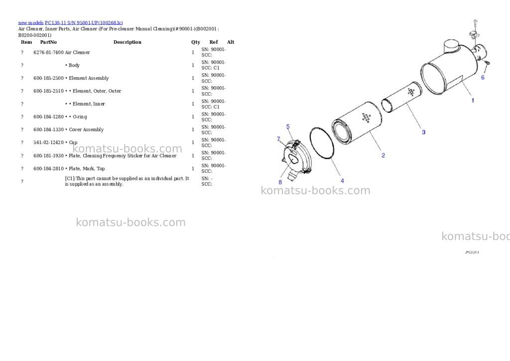 Komatsu PC130-11 S/N 95001-UP Parts catalog cover Page 4