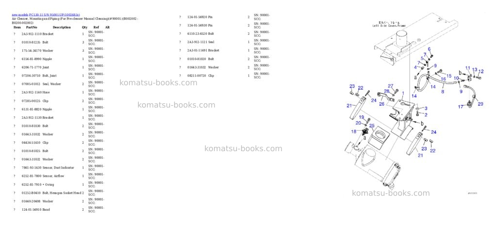 Komatsu PC130-11 S/N 95001-UP Parts catalog cover Page 5