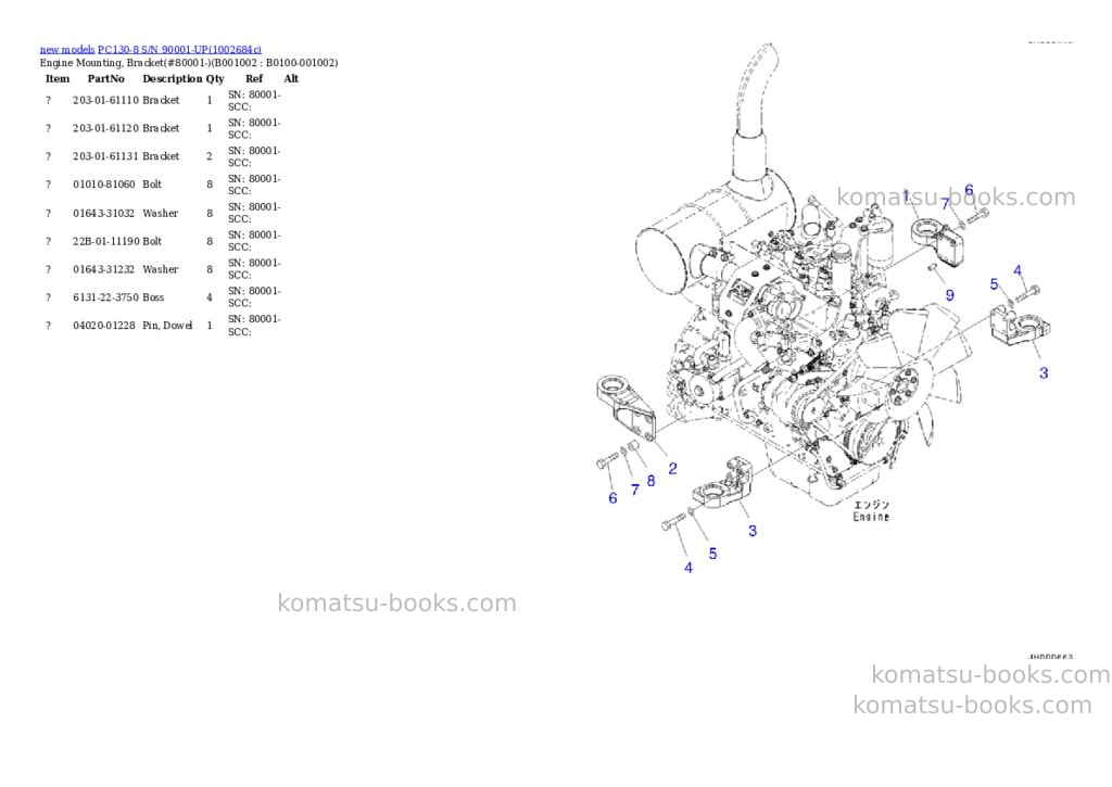 Komatsu PC130-8 S/N 90001-UP Parts catalog cover Page 2