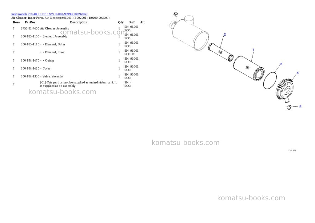 Komatsu PC240LC-11E0 S/N 95001-96999 Parts catalog cover Page 2
