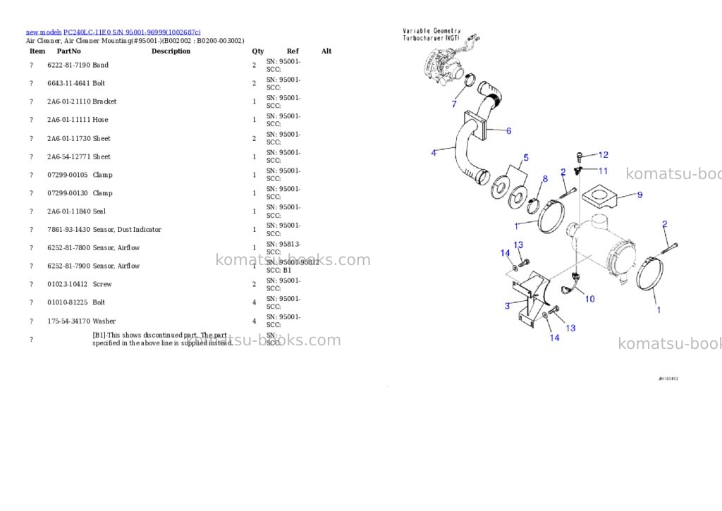 Komatsu PC240LC-11E0 S/N 95001-96999 Parts catalog cover Page 3