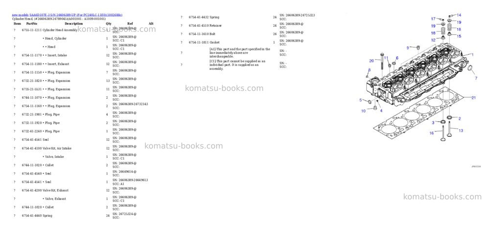 Komatsu SAA6D107E-3 S/N 26606389-UP (For PC240LC-11E0) Parts catalog cover
