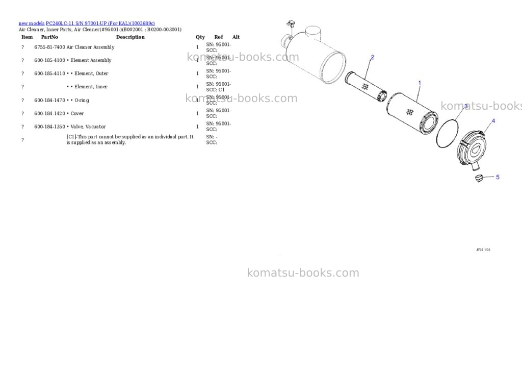 Komatsu PC240LC-11 S/N 97001-UP (For KAL) Parts catalog cover Page 2