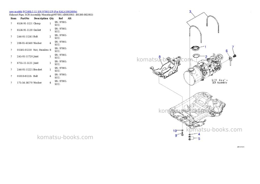 Komatsu PC240LC-11 S/N 97001-UP (For KAL) Parts catalog cover Page 8