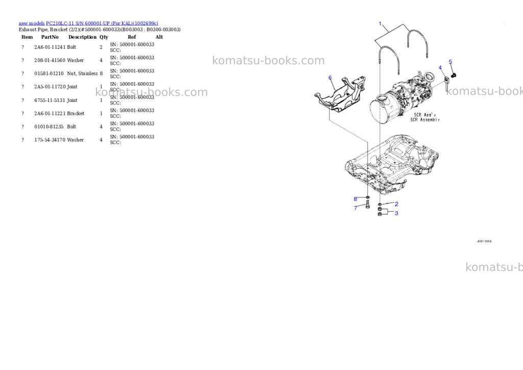 Komatsu PC210LC-11 S/N 600001-UP (For KAL) Parts catalog cover Page 8 Komatsu PC210LC-11 S/N 600001-UP (For KAL) Parts catalog cover Page 8