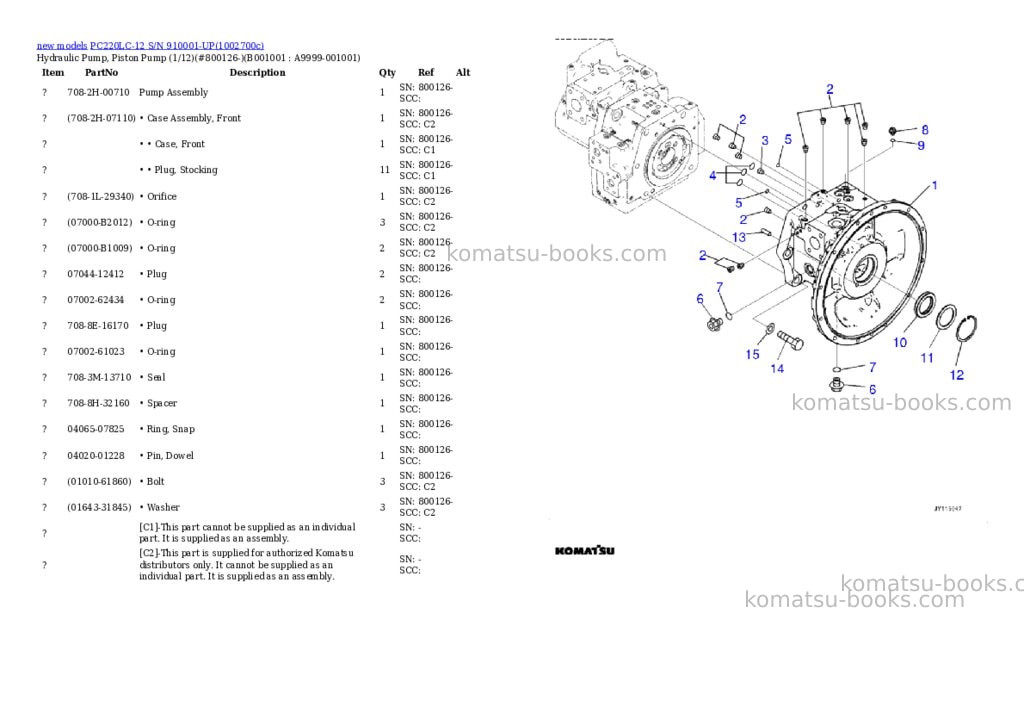 Komatsu PC220LC-12 S/N 910001-UP Parts catalog cover Komatsu PC220LC-12 S/N 910001-UP Parts catalog cover