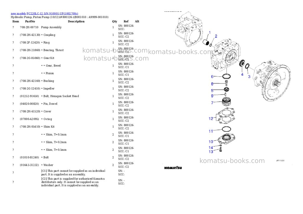 Komatsu PC220LC-12 S/N 910001-UP Parts catalog cover Page 10 Komatsu PC220LC-12 S/N 910001-UP Parts catalog cover Page 10