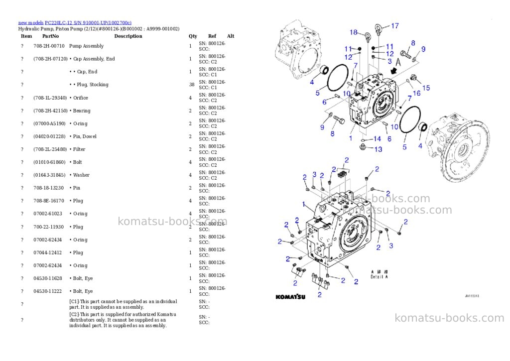 Komatsu PC220LC-12 S/N 910001-UP Parts catalog cover Page 2 Komatsu PC220LC-12 S/N 910001-UP Parts catalog cover Page 2