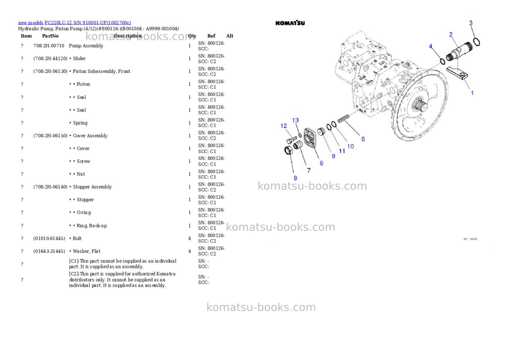 Komatsu PC220LC-12 S/N 910001-UP Parts catalog cover Page 4 Komatsu PC220LC-12 S/N 910001-UP Parts catalog cover Page 4