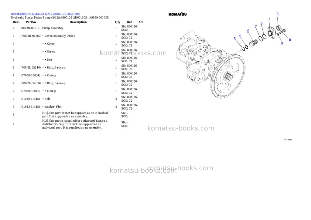 Komatsu PC220LC-12 S/N 910001-UP Parts catalog cover Page 5 Komatsu PC220LC-12 S/N 910001-UP Parts catalog cover Page 5