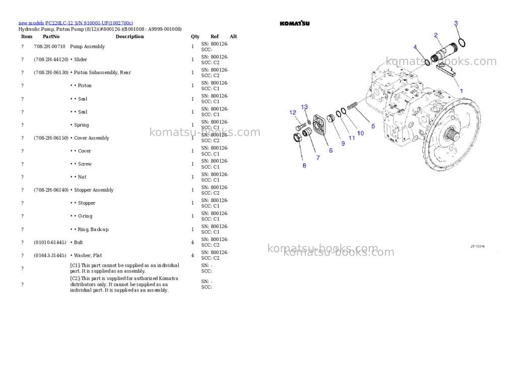 Komatsu PC220LC-12 S/N 910001-UP Parts catalog cover Page 8 Komatsu PC220LC-12 S/N 910001-UP Parts catalog cover Page 8