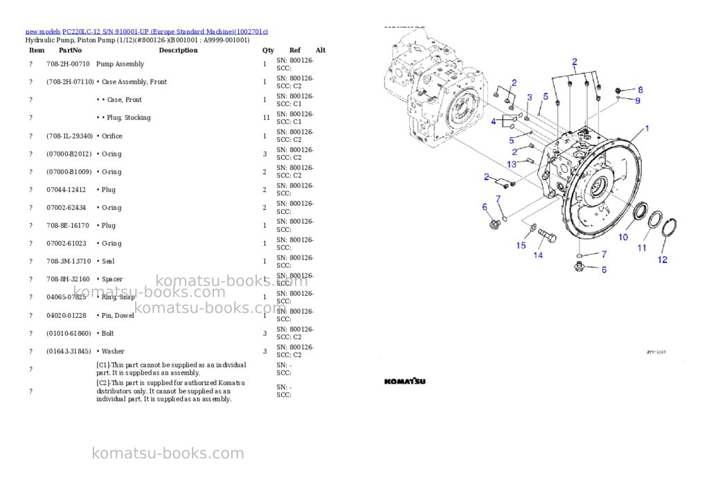 Komatsu PC220LC-12 S/N 910001-UP (Europe Standard Machine) Parts catalog cover Komatsu PC220LC-12 S/N 910001-UP (Europe Standard Machine) Parts catalog cover