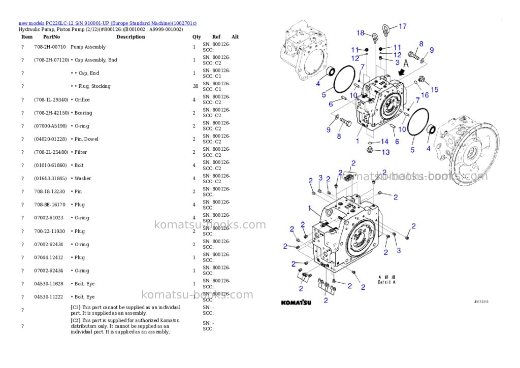 Komatsu PC220LC-12 S/N 910001-UP (Europe Standard Machine) Parts catalog cover Page 2 Komatsu PC220LC-12 S/N 910001-UP (Europe Standard Machine) Parts catalog cover Page 2