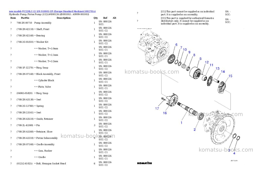 Komatsu PC220LC-12 S/N 910001-UP (Europe Standard Machine) Parts catalog cover Page 3 Komatsu PC220LC-12 S/N 910001-UP (Europe Standard Machine) Parts catalog cover Page 3