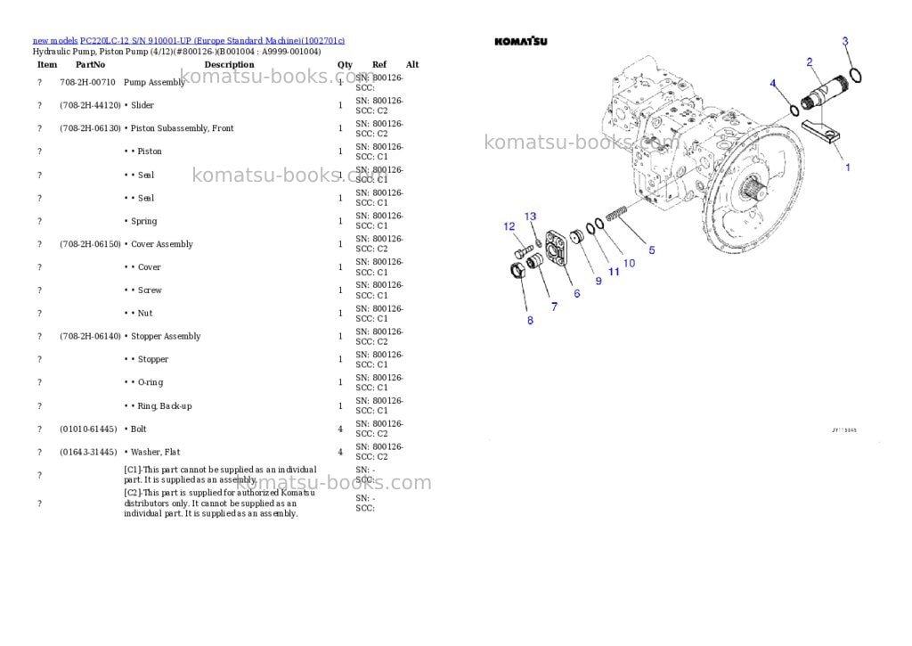 Komatsu PC220LC-12 S/N 910001-UP (Europe Standard Machine) Parts catalog cover Page 4 Komatsu PC220LC-12 S/N 910001-UP (Europe Standard Machine) Parts catalog cover Page 4