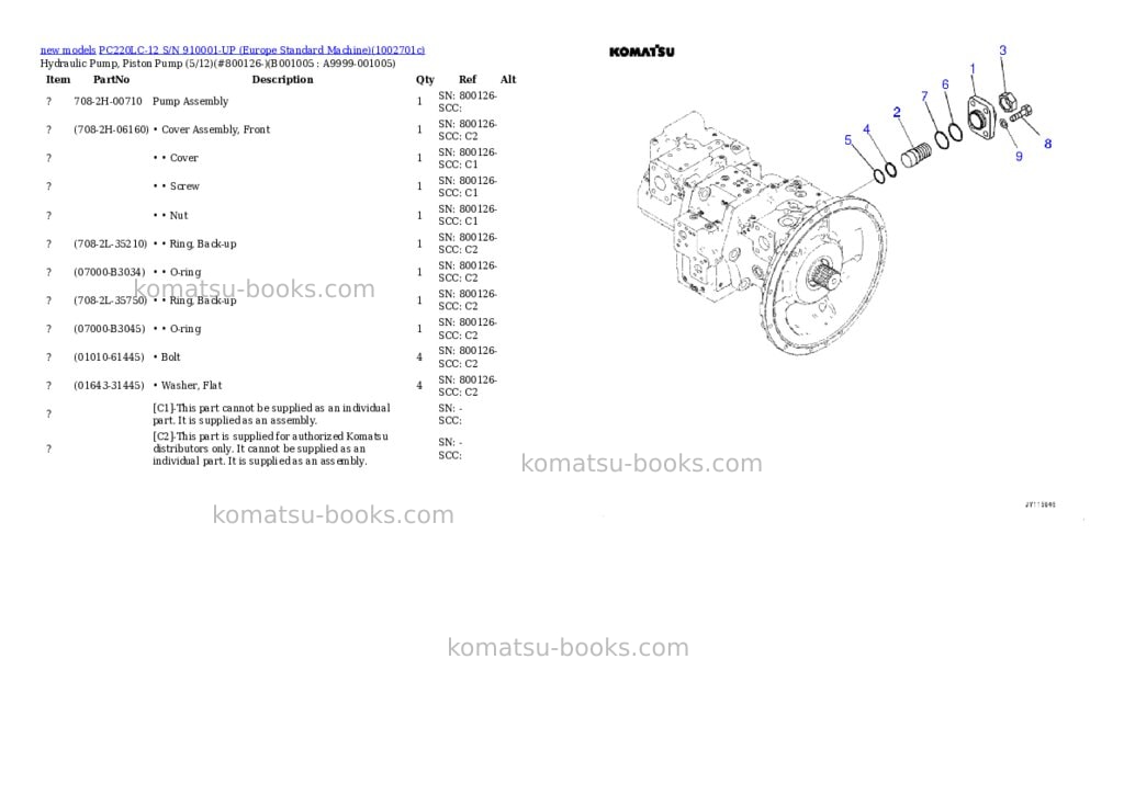Komatsu PC220LC-12 S/N 910001-UP (Europe Standard Machine) Parts catalog cover Page 5 Komatsu PC220LC-12 S/N 910001-UP (Europe Standard Machine) Parts catalog cover Page 5