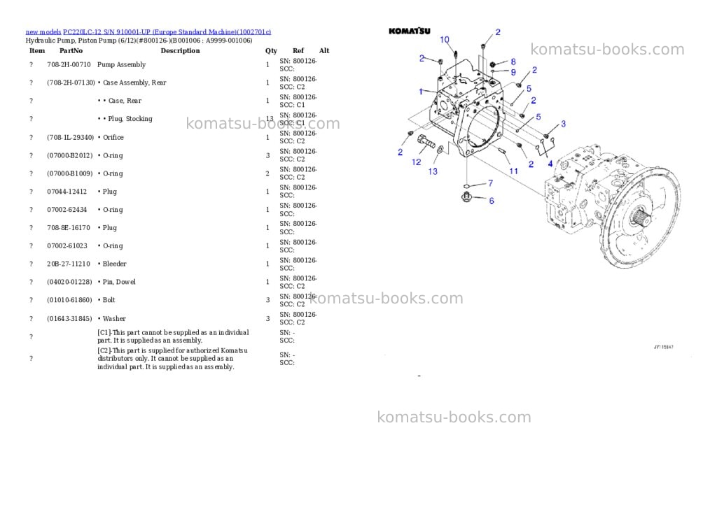 Komatsu PC220LC-12 S/N 910001-UP (Europe Standard Machine) Parts catalog cover Page 6 Komatsu PC220LC-12 S/N 910001-UP (Europe Standard Machine) Parts catalog cover Page 6