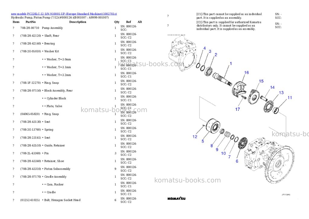 Komatsu PC220LC-12 S/N 910001-UP (Europe Standard Machine) Parts catalog cover Page 7 Komatsu PC220LC-12 S/N 910001-UP (Europe Standard Machine) Parts catalog cover Page 7