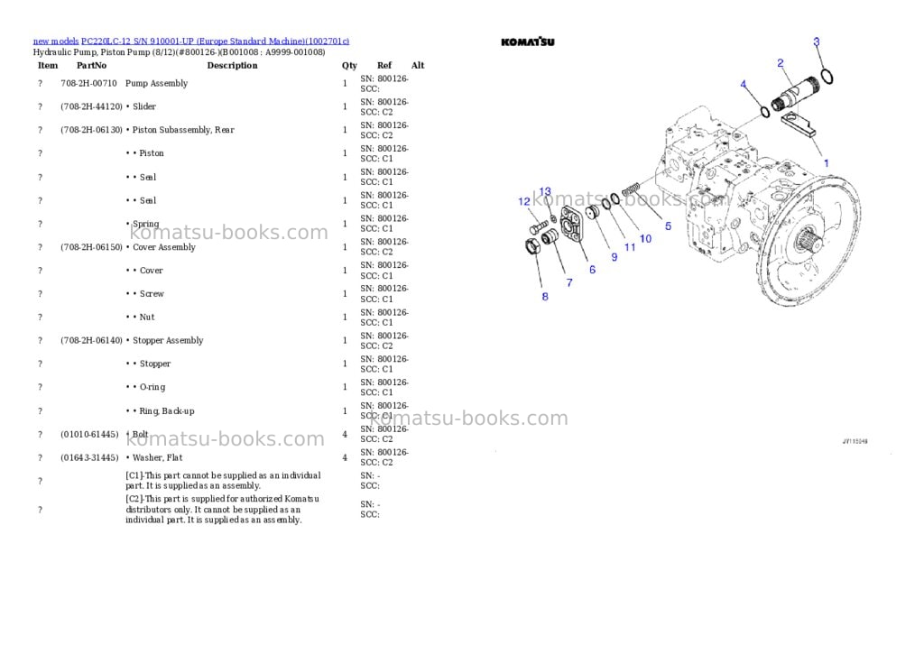 Komatsu PC220LC-12 S/N 910001-UP (Europe Standard Machine) Parts catalog cover Page 8 Komatsu PC220LC-12 S/N 910001-UP (Europe Standard Machine) Parts catalog cover Page 8