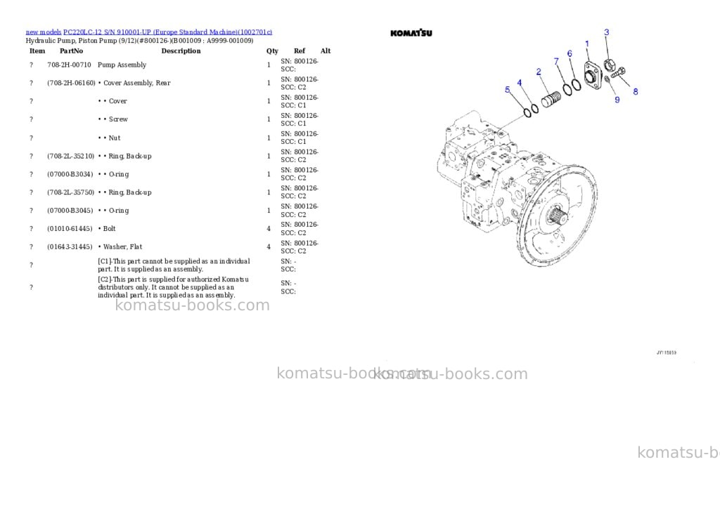Komatsu PC220LC-12 S/N 910001-UP (Europe Standard Machine) Parts catalog cover Page 9 Komatsu PC220LC-12 S/N 910001-UP (Europe Standard Machine) Parts catalog cover Page 9