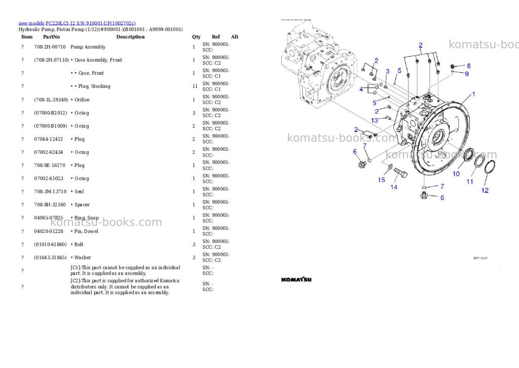 Komatsu PC220LCI-12 S/N 910001-UP Parts catalog cover Komatsu PC220LCI-12 S/N 910001-UP Parts catalog cover