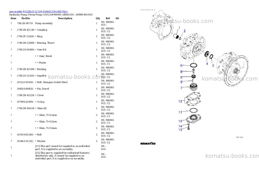 Komatsu PC220LCI-12 S/N 910001-UP Parts catalog cover Page 10 Komatsu PC220LCI-12 S/N 910001-UP Parts catalog cover Page 10