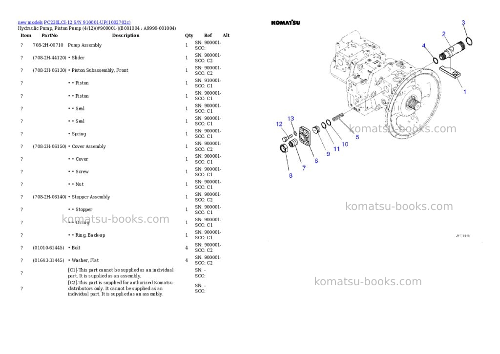 Komatsu PC220LCI-12 S/N 910001-UP Parts catalog cover Page 4 Komatsu PC220LCI-12 S/N 910001-UP Parts catalog cover Page 4