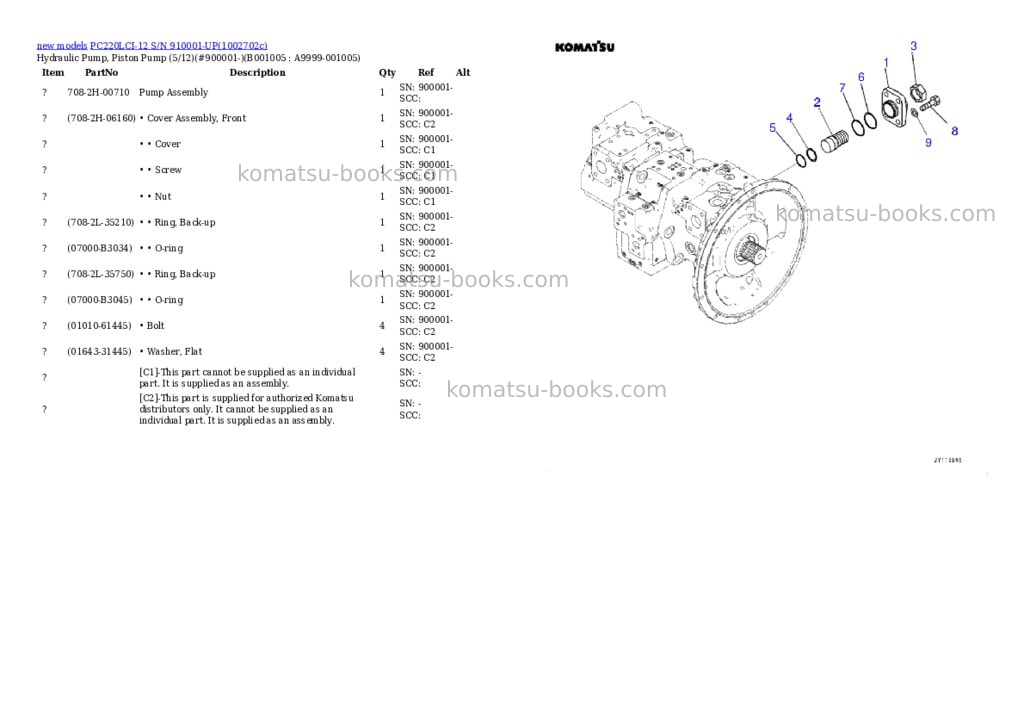 Komatsu PC220LCI-12 S/N 910001-UP Parts catalog cover Page 5 Komatsu PC220LCI-12 S/N 910001-UP Parts catalog cover Page 5