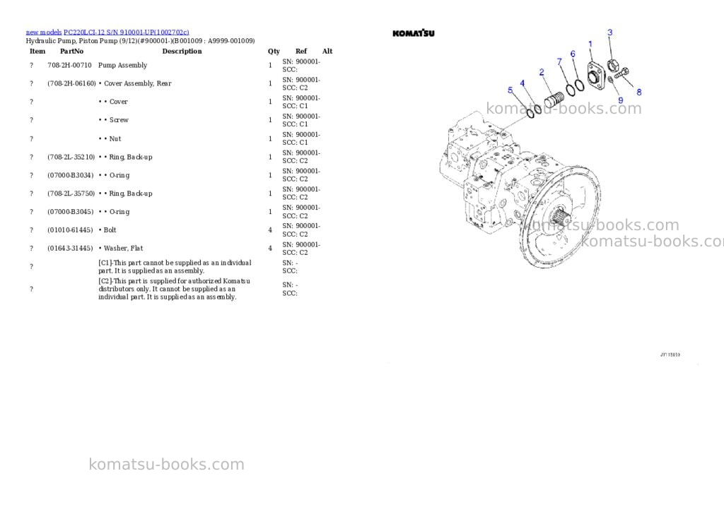 Komatsu PC220LCI-12 S/N 910001-UP Parts catalog cover Page 9 Komatsu PC220LCI-12 S/N 910001-UP Parts catalog cover Page 9