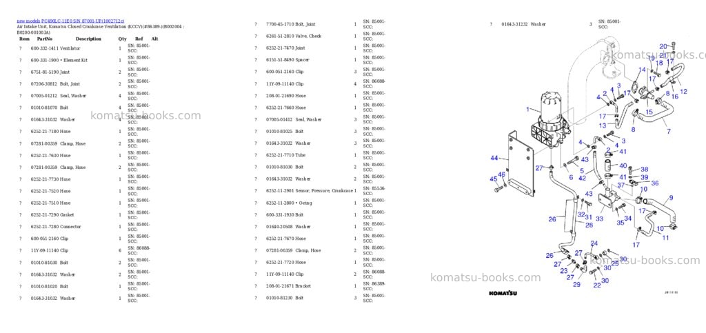 Komatsu PC490LC-11E0 S/N 87001-UP Parts catalog cover Page 5 Komatsu PC490LC-11E0 S/N 87001-UP Parts catalog cover Page 5