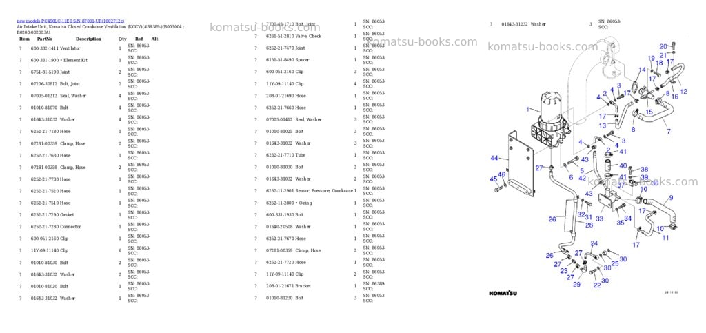 Komatsu PC490LC-11E0 S/N 87001-UP Parts catalog cover Page 9 Komatsu PC490LC-11E0 S/N 87001-UP Parts catalog cover Page 9