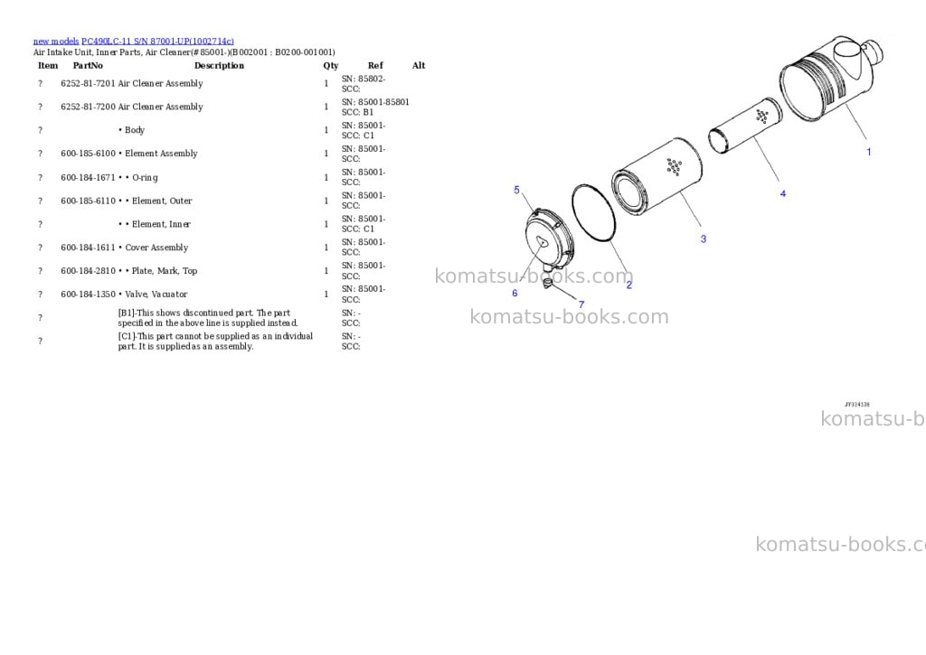Komatsu PC490LC-11 S/N 87001-UP Parts catalog cover Page 2 Komatsu PC490LC-11 S/N 87001-UP Parts catalog cover Page 2
