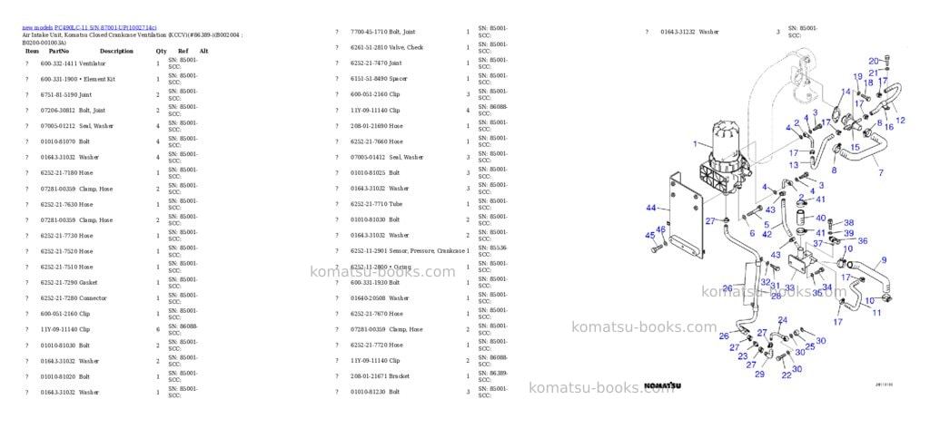 Komatsu PC490LC-11 S/N 87001-UP Parts catalog cover Page 5 Komatsu PC490LC-11 S/N 87001-UP Parts catalog cover Page 5