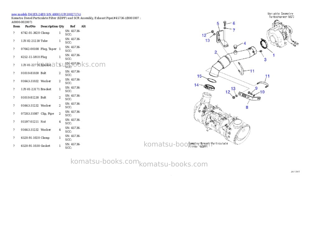 Komatsu D61EX-24E0 S/N 48001-UP Parts catalog cover Page 7