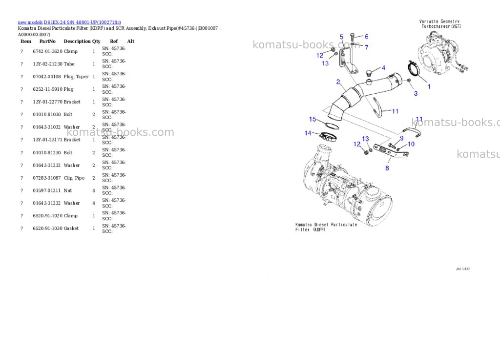 Komatsu D61EX-24 S/N 48001-UP Parts catalog cover Page 7