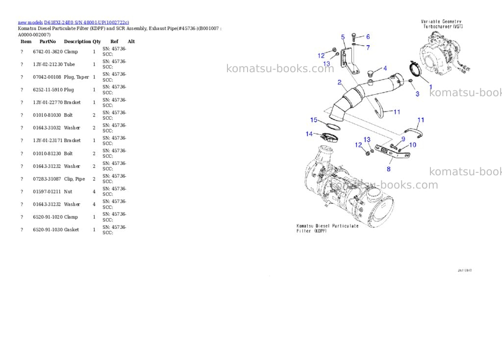 Komatsu D61EXI-24E0 S/N 48001-UP Parts catalog cover Page 7