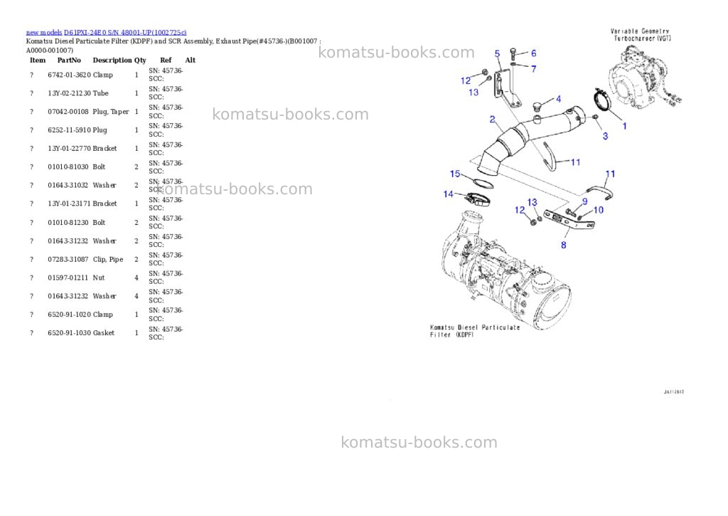 Komatsu D61PXI-24E0 S/N 48001-UP Parts catalog cover Page 7