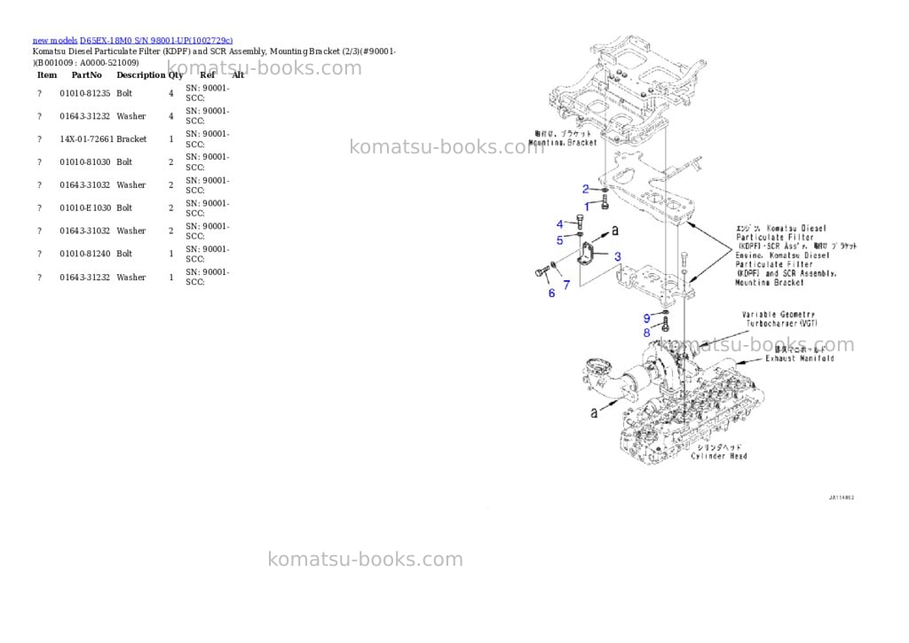 Komatsu D65EX-18M0 S/N 98001-UP Parts catalog cover Page 9 Komatsu D65EX-18M0 S/N 98001-UP Parts catalog cover Page 9