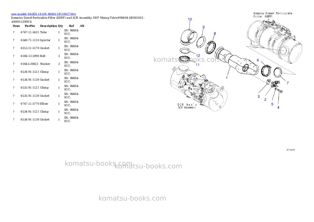 Komatsu D65EX-18 S/N 98001-UP Parts catalog cover Page 3 Komatsu D65EX-18 S/N 98001-UP Parts catalog cover Page 3