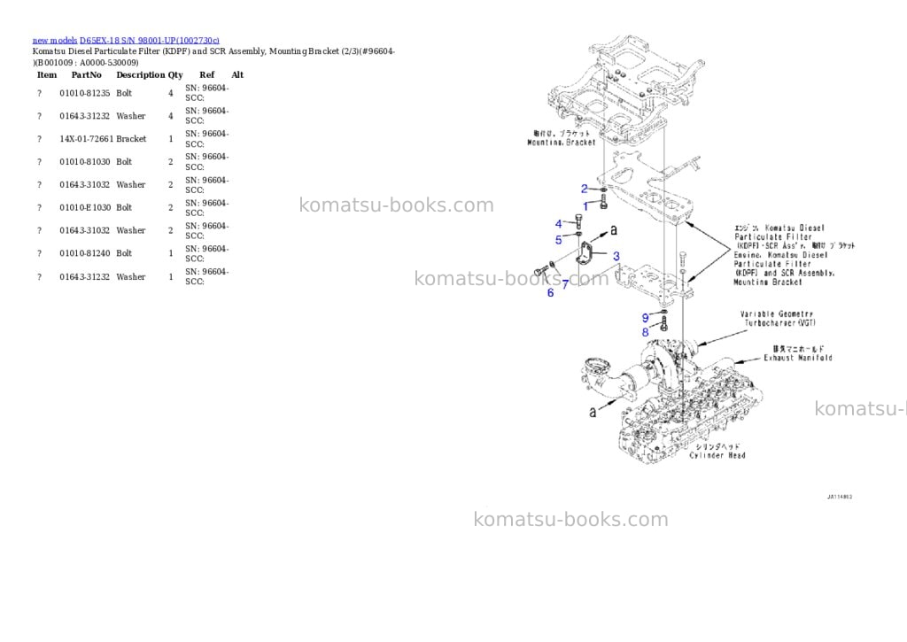 Komatsu D65EX-18 S/N 98001-UP Parts catalog cover Page 9 Komatsu D65EX-18 S/N 98001-UP Parts catalog cover Page 9